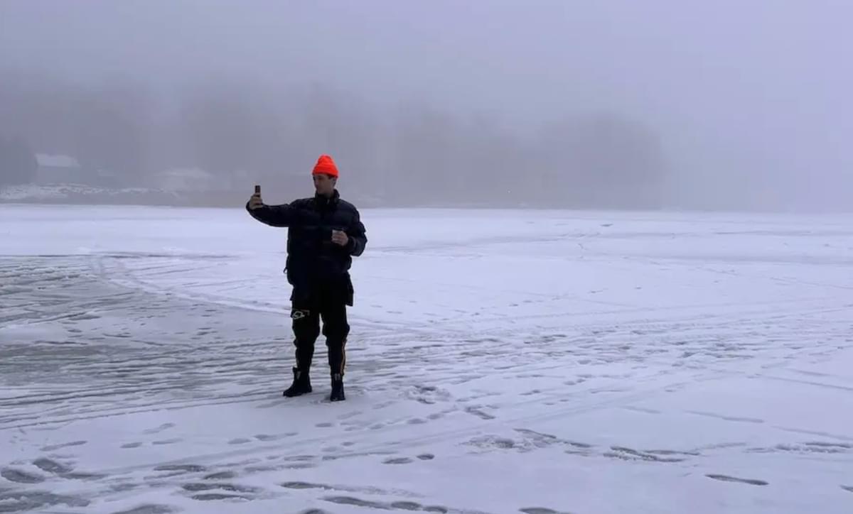 Tim Hecker selfie in snow 2023