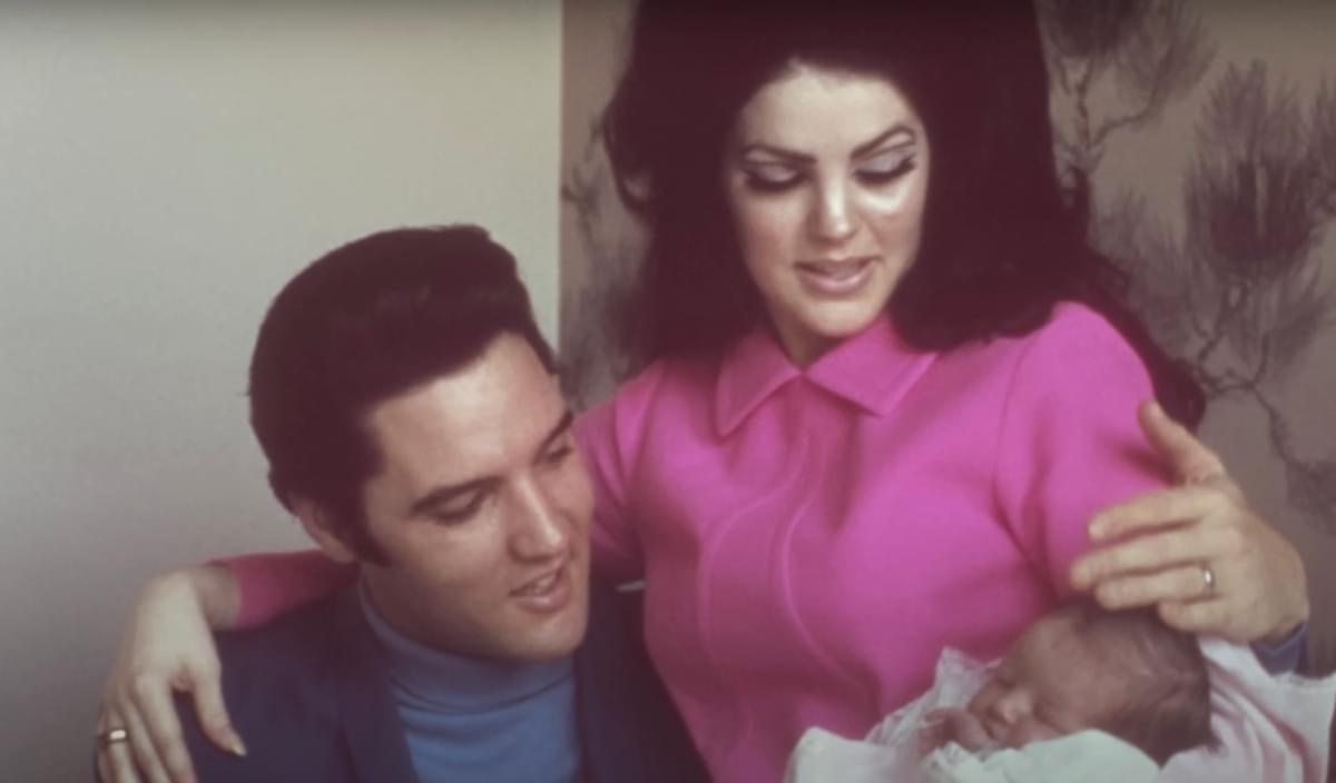Elvis and Priscilla Presley with newborn daughter Lisa Marie